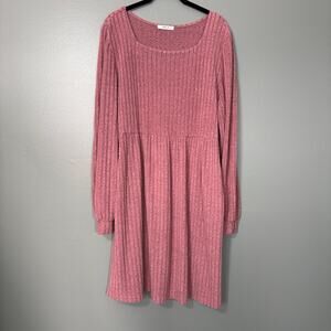 Shine Up Women's Rose Pink Sweater Dress - Size XL - Long Sleeve Knee Length